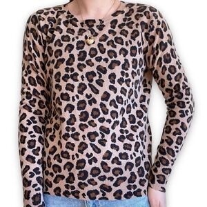 Cynthia Rowley Womens Leopard Cheetah Print 100% Cashmere 2 Ply Sweater Sz M